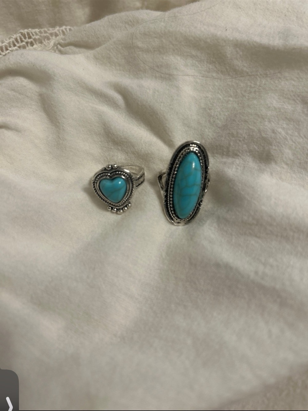 Turquoise Stone Silver Rings - Blue Heart and Oval Band 7